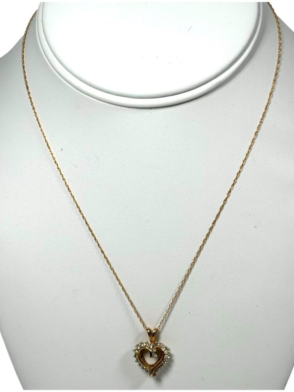 Vintage Signed SE 14K Gold & Diamond Heart Pendant & B-G 14k Rope Chain 3g - Picture 7 of 9